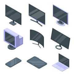 Monitor icons set. Isometric set of monitor vector icons for web design isolated on white background