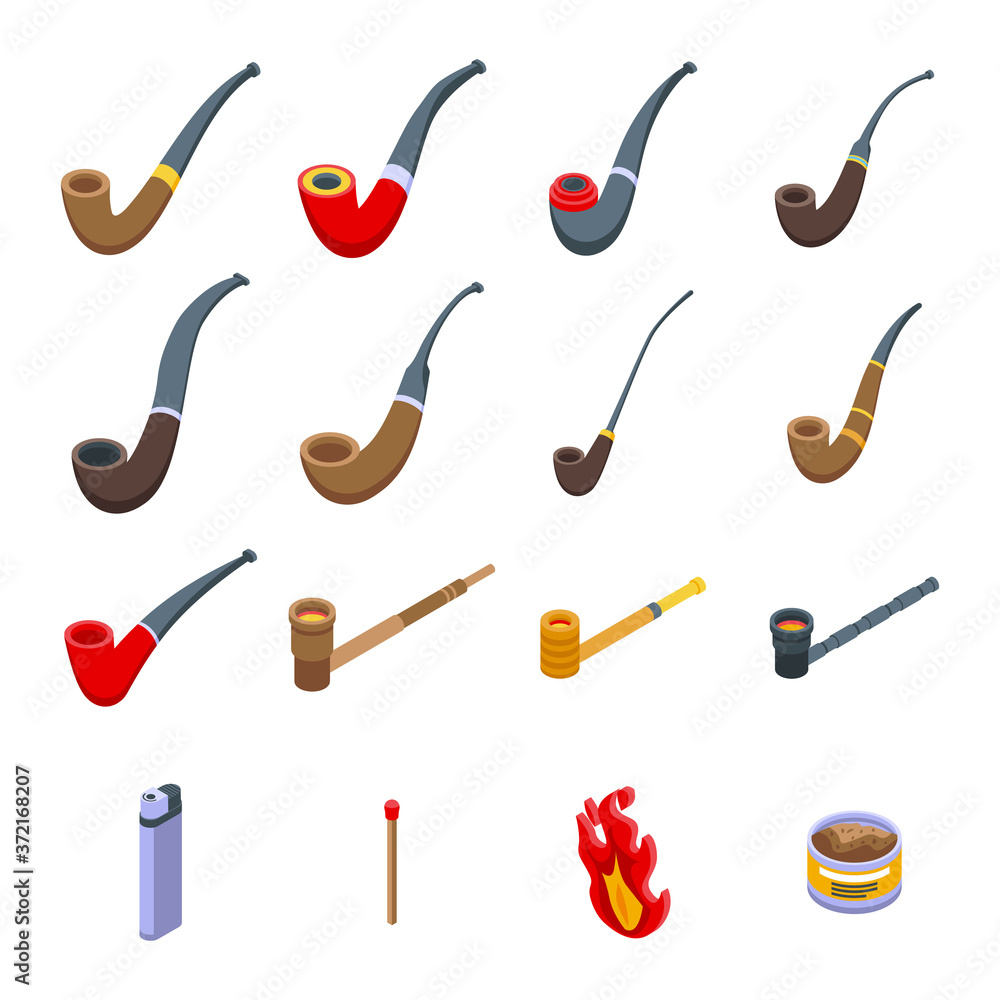 Poster smoking pipe icons set. isometric set of smoking pipe vector icons for web design isolated on white 