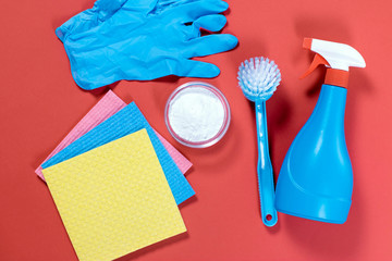 Cleaners from natural eco-friendly products on color background