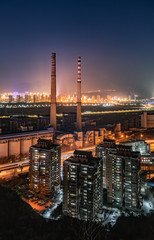 Night view of Shougang park, Shijingshan District, Beijing, China. 