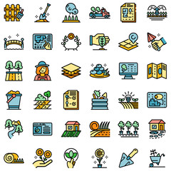 Landscape designer icons set. Outline set of landscape designer vector icons thin line color flat on white