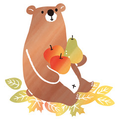 autumn watercolor bear and fruit