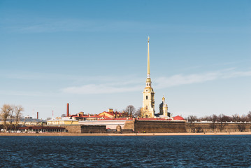 Saints Peter and Paul cathedral and the fortress, close-up. Saint Petersburg, Russia. Architecture,...