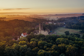 Okor castle. In 1228 a stronghold was built in the small hamlet of Okor. It was later modified into a Gothic castle, founded in 1359 by Frantisek Rokycansky, a wealthy burgher of Prague's Old Town.	
