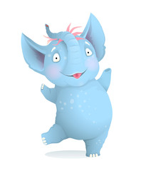Baby girl elephant dancing and smiling happy cartoon for kids. Cute zoo animal for children isolated clip art, vector realistic 3d cartoon. Greeting cards and kids events character illustration design