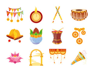 set of icons festival navratri in white background
