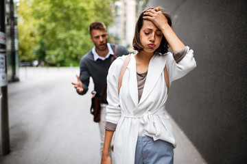 Frustrated couple arguing and having marriage problems
