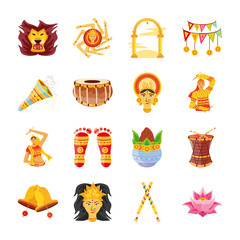 bundle of icons festival navratri on white background