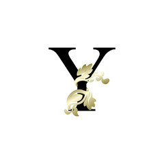 initial letter Y luxury overlapping ornament gold color