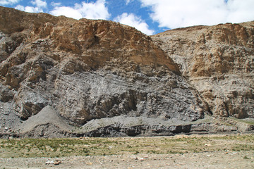 View of the mountain with dramatic sky in Tibet, China. 