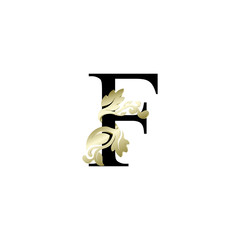 initial letter F luxury overlapping ornament gold color