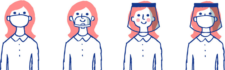 マスク・マウスシールド・フェースシールドをつけている女性