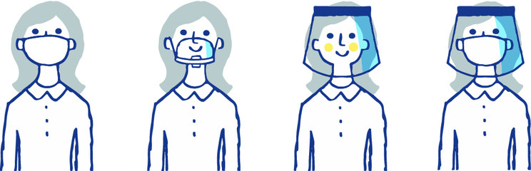 マスク・マウスシールド・フェースシールドをつけている女性