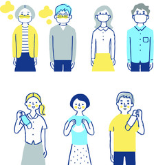 マスクをする人々　マスクを外す人々