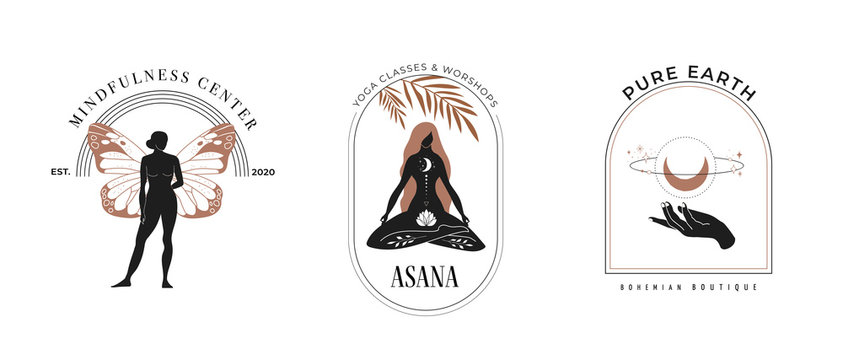 Mystic women, exotic woman, feminine concept illustration, beautiful esoteric women silhouettes . Flat style vector design