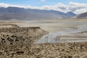 View of the sand dune on the way to Tingri, Tibet, China