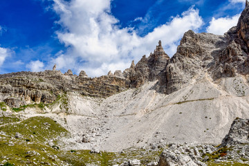 View from the three peaks of Lavaredo in the Sexten Dolomites of Italy.