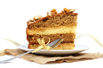 Homemade freshly baked cake isolated on a white background.