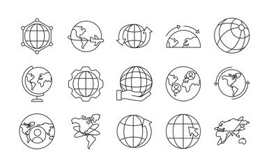 bundle of fifteen world planet set icons