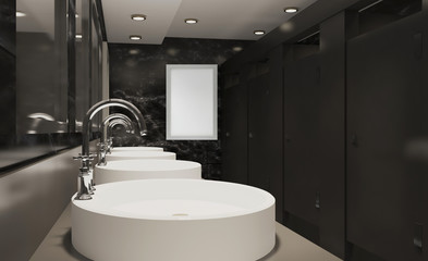 Hotel bathroom peeing toilet. 3D rendering.. Blank paintings.  Mockup.