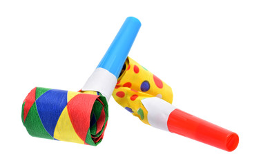 Party paper whistle isolated on white