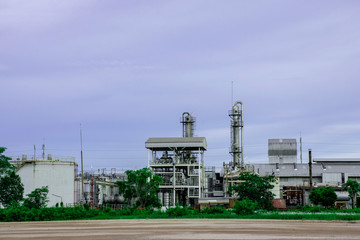 Industrial factory with sunset sky, Modern factory building blue sky clouds