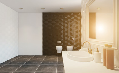 Bathroom interior bathtub. 3D rendering.. Sunset.