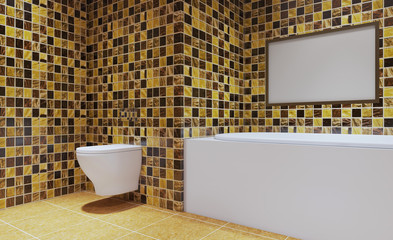 Modern bathroom including bath and sink. 3D rendering.. Empty paintings