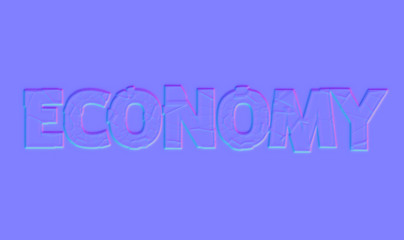 Normal map of Cracked letters, Broken economy, concept of the destruction of the country's economy. Computer generated image