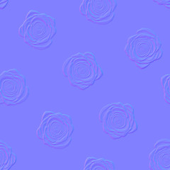 Normal map of roses seamless pattern. Computer generated image