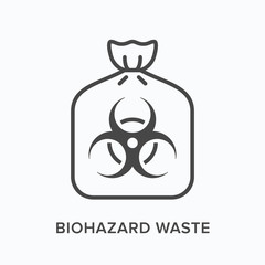 Biohazard waste line icon. Vector outline illustration of bio hazard garbage in plastic bag flat sign. Toxic trash thin linear pictogram