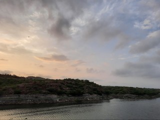 sunset over the river. 