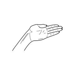 A woman's hand points to the right. Vector outline Icon with female hand Gesture with index finger in minimalistic linear style. For logo, printing on t-shirt, poster, postcard and web design.