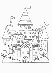 Coloring sheet with beautiful castle