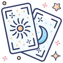 
Fortune telling cards, tarot icon in flat design
