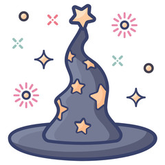 
Wizard hat, flat design vector of headpiece icon
