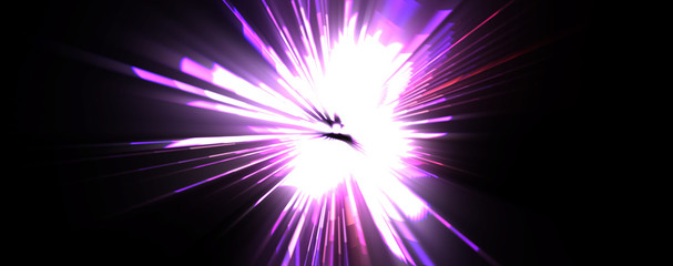 Futuristic lens flare. Light explosion star with glowing particles and lines. Beautiful abstract rays background.