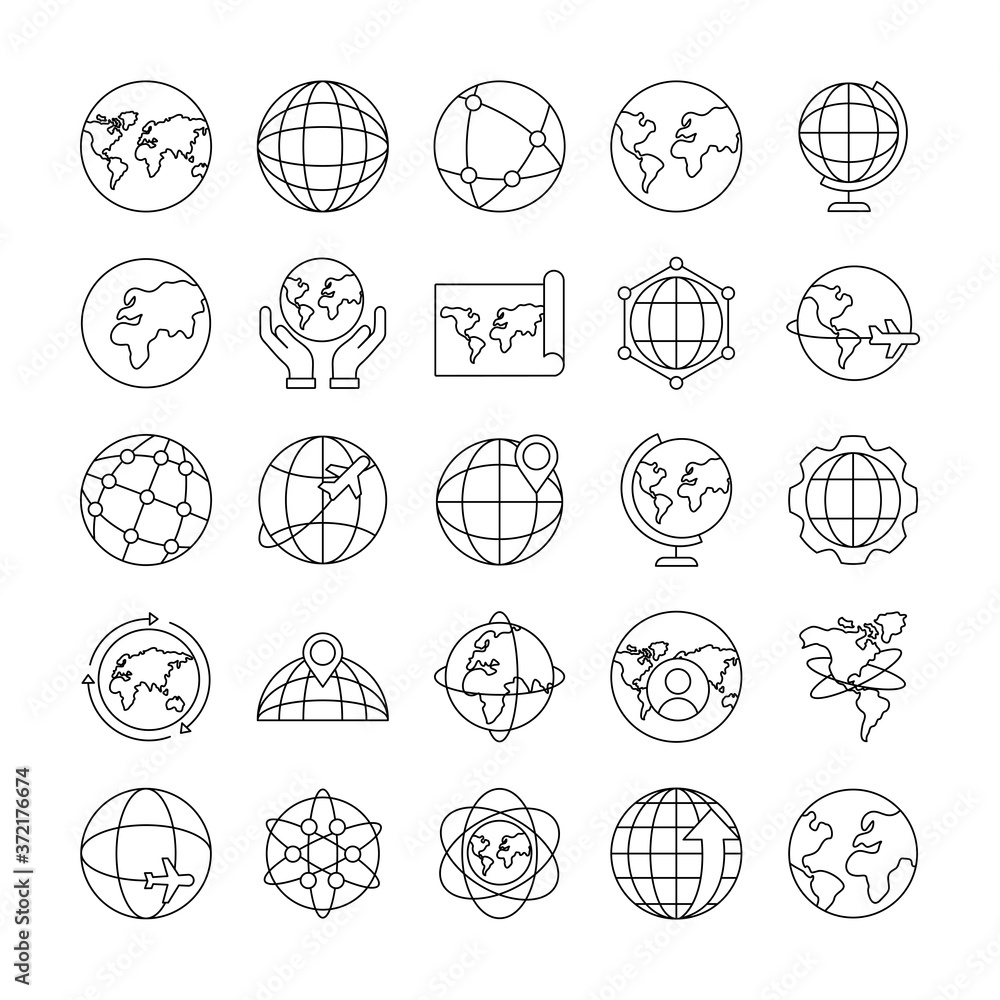 Poster bundle of twenty five world planet set collection icons