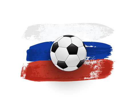 Abstract brush painted national flag of Russia with soccer ball