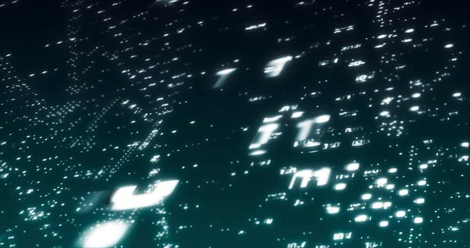 Abstract binary code animation flow stream of digits abstract pattern random simulation data. Cyperspace BIG DATA cyber secerity programming cloud server concept matric. 3D rendering, loop