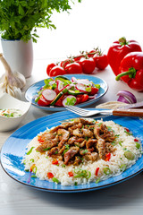gyros with rice and green salad and zaziki