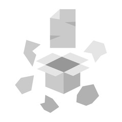 Fototapeta premium Simple vector clipart of waste paper. Cardboard box, sheet of paper, crumpled scraps of paper isolated on white background