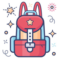 
Icon of school bag, backpack in flat style 
