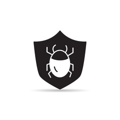bug on shield icon on white background vector