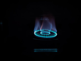 Blue flame on burning gas stove