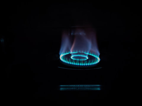 Blue Flame On Burning Gas Stove