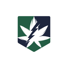 Marijuana thunder vector logo design. Cannabis or marijuana leaf logo icon with lighting bolt.