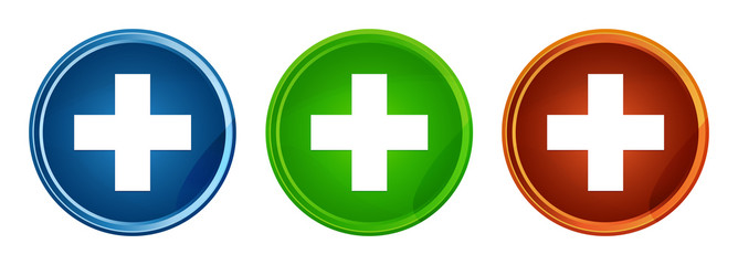 Plus icon stylish round button set glass design