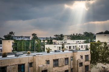 Fototapeta na wymiar Light Over Ikeshima Apartments