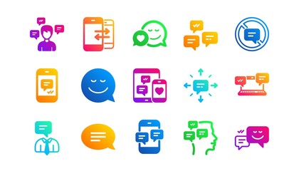 Group chat, Speech bubble and Sms. Message and Communication icons. Contact classic icon set. Gradient patterns. Quality signs set. Vector